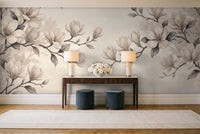 Cream Magnolia Floral Mural in an entryway