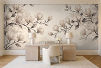 Cream Magnolia Floral Mural in a home office