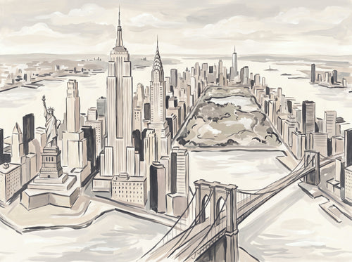 Cream New York Cityscape Mural sample on the real paper