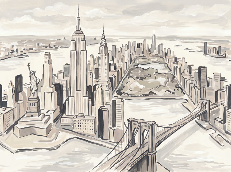Cream New York Cityscape Mural