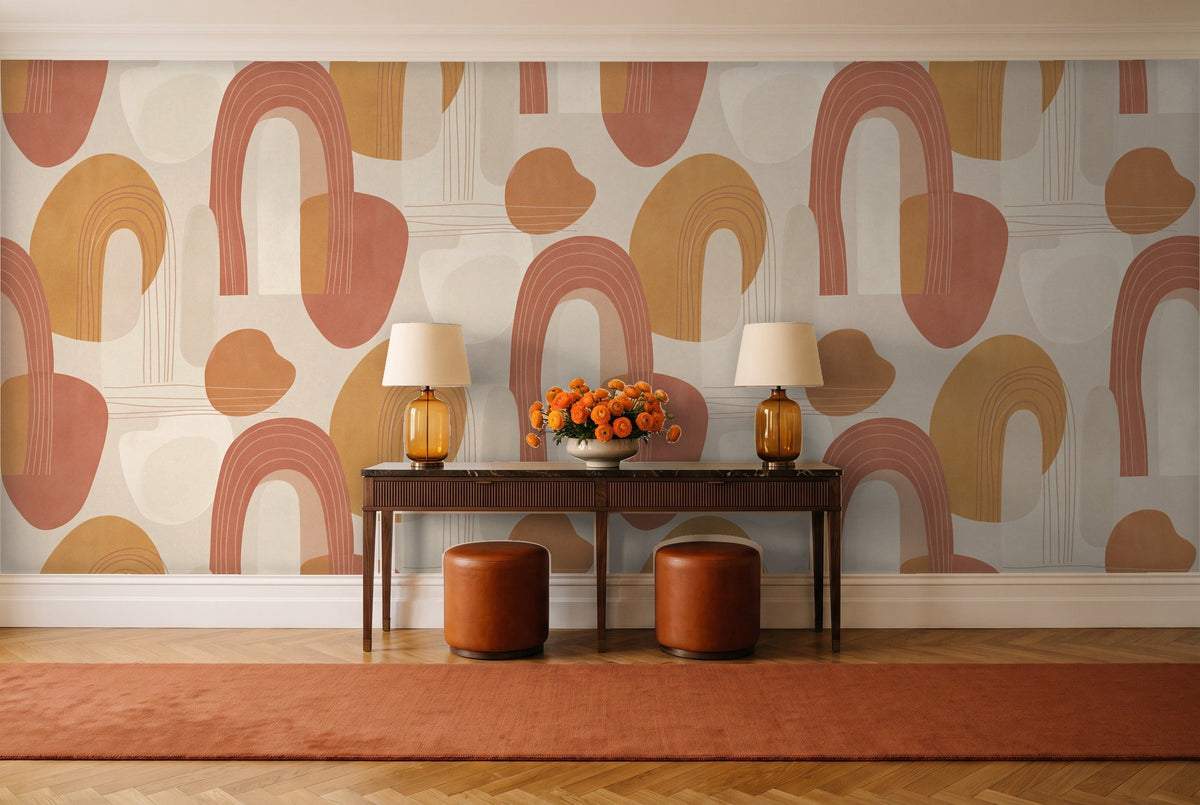Terracotta Arch Abstract Mural in an entryway