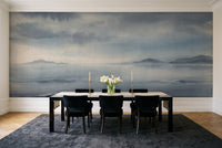 Navy Ocean Landscape Mural in a dining room