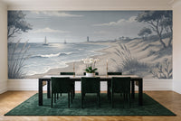 Blue Beach Landscape Mural in a dining room