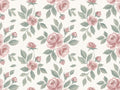 Green And Pink Rose Floral Mural