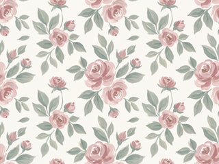 Green And Pink Rose Floral Mural sample
