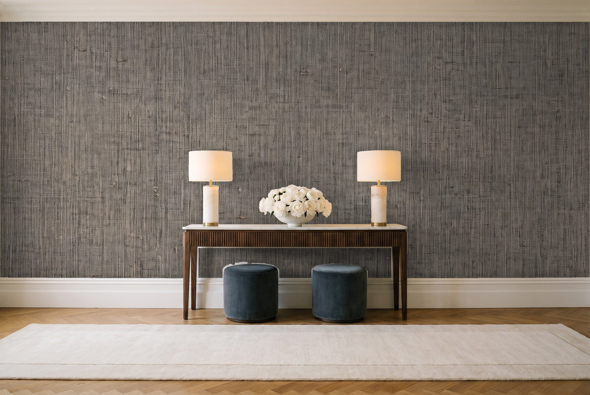Charcoal Linen Texture Mural in an entryway