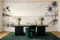 Cream Beach Landscape Mural in a home office
