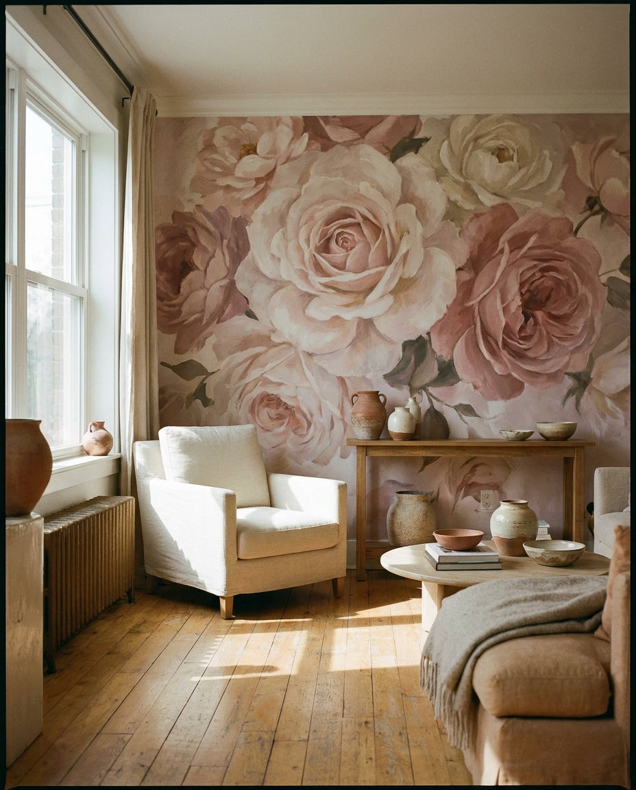 Pink Rose Floral Mural design