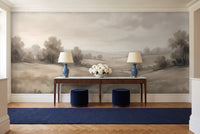 Cream Meadow Landscape Mural in an entryway