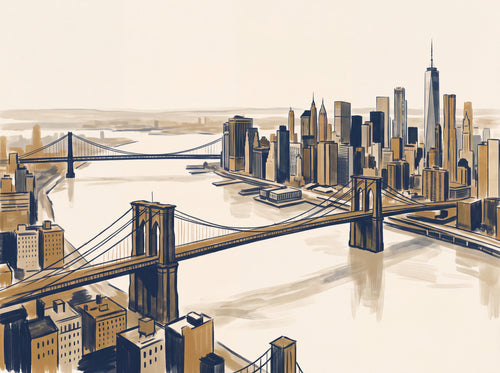 Blue And Gold New York Cityscape Mural sample on the real paper