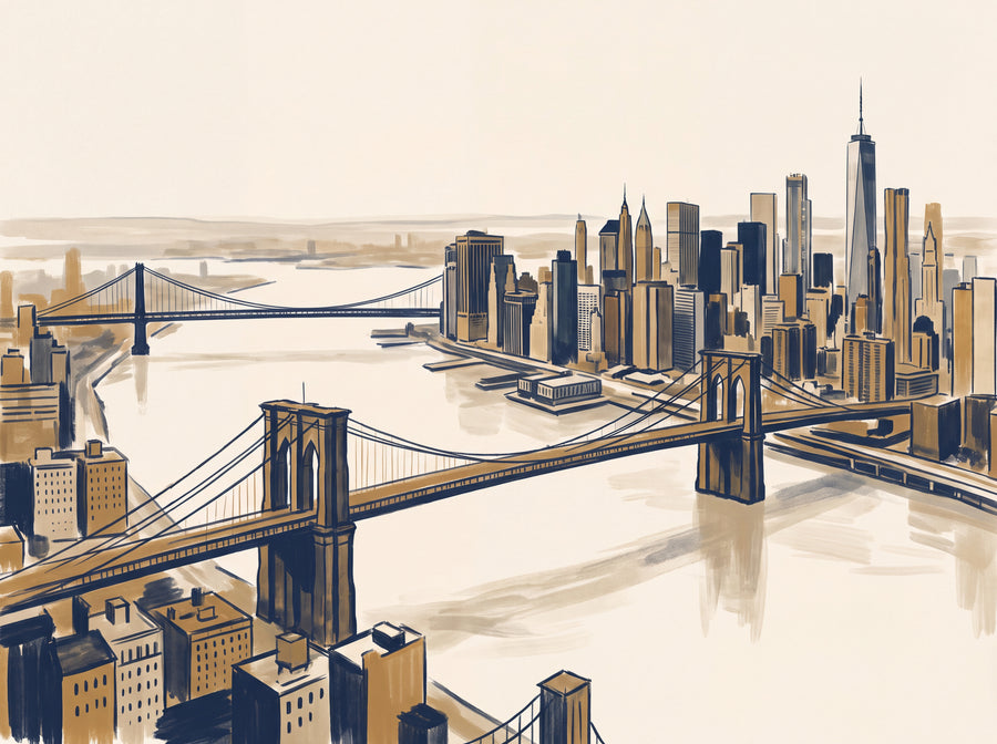 Blue And Gold New York Cityscape Mural
