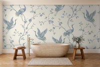 Blue Crane Animal Mural in a bathroom