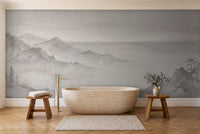 Grey Mountain Landscape Mural in a bathroom