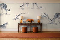 Blue Cheetah Animal Mural in an entryway