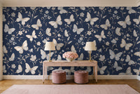 Navy Butterfly Mural in an entryway