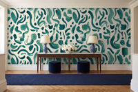 Teal Brushstroke Abstract Mural in an entryway