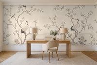 Cream Chinoiserie Garden Chinoiserie Mural in a home office