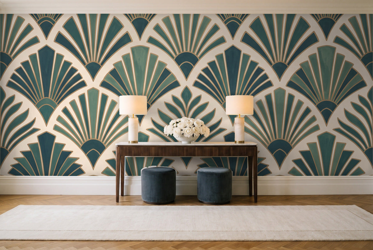 Teal Art Deco Mural in an entryway