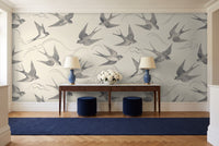 Grey Swallow Animal Mural in an entryway
