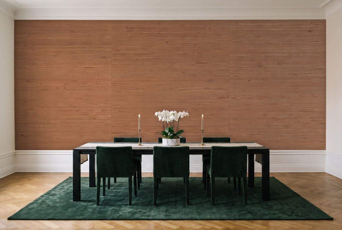 Clay Grasscloth Texture Mural in a dining room