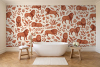 Terracotta Lion Animal Mural in a bathroom