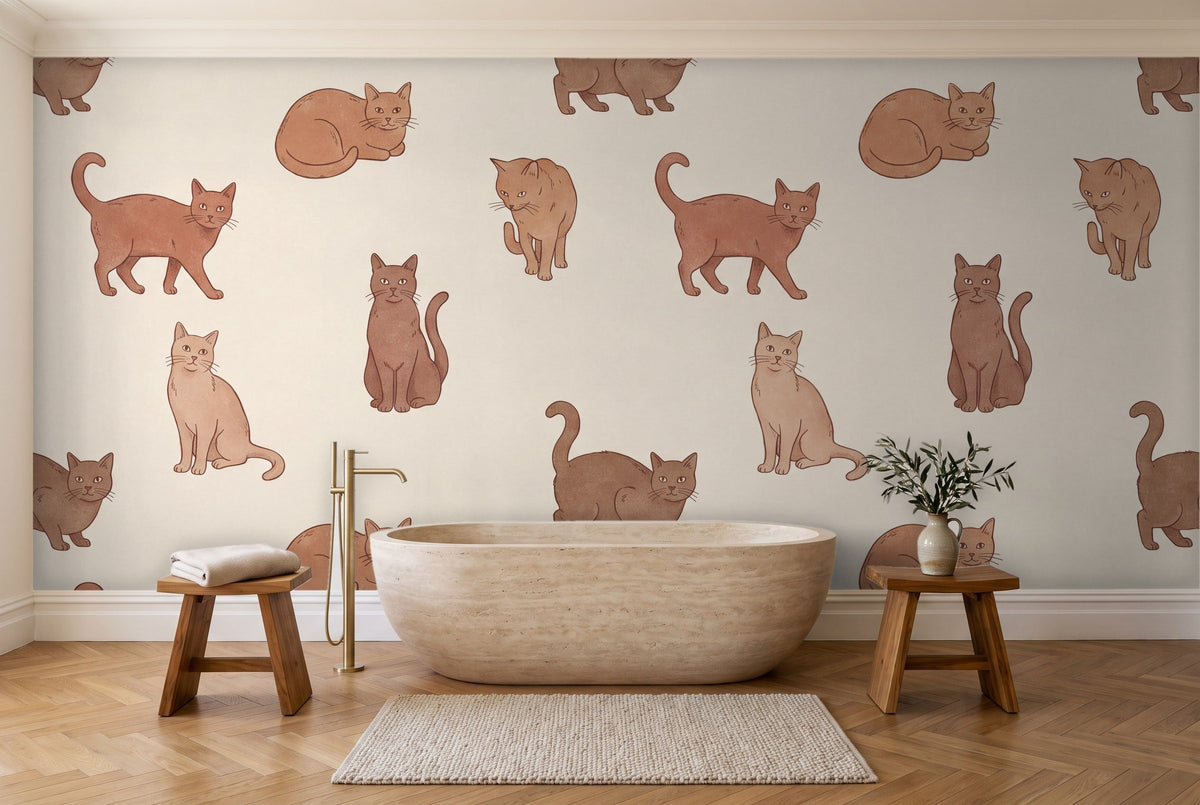 Clay Cat Animal Mural in a bathroom