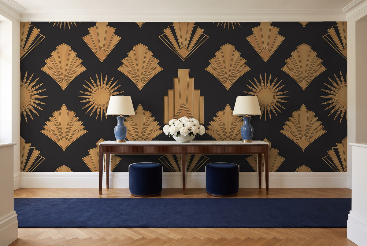 Black And Gold Art Deco Mural in an entryway