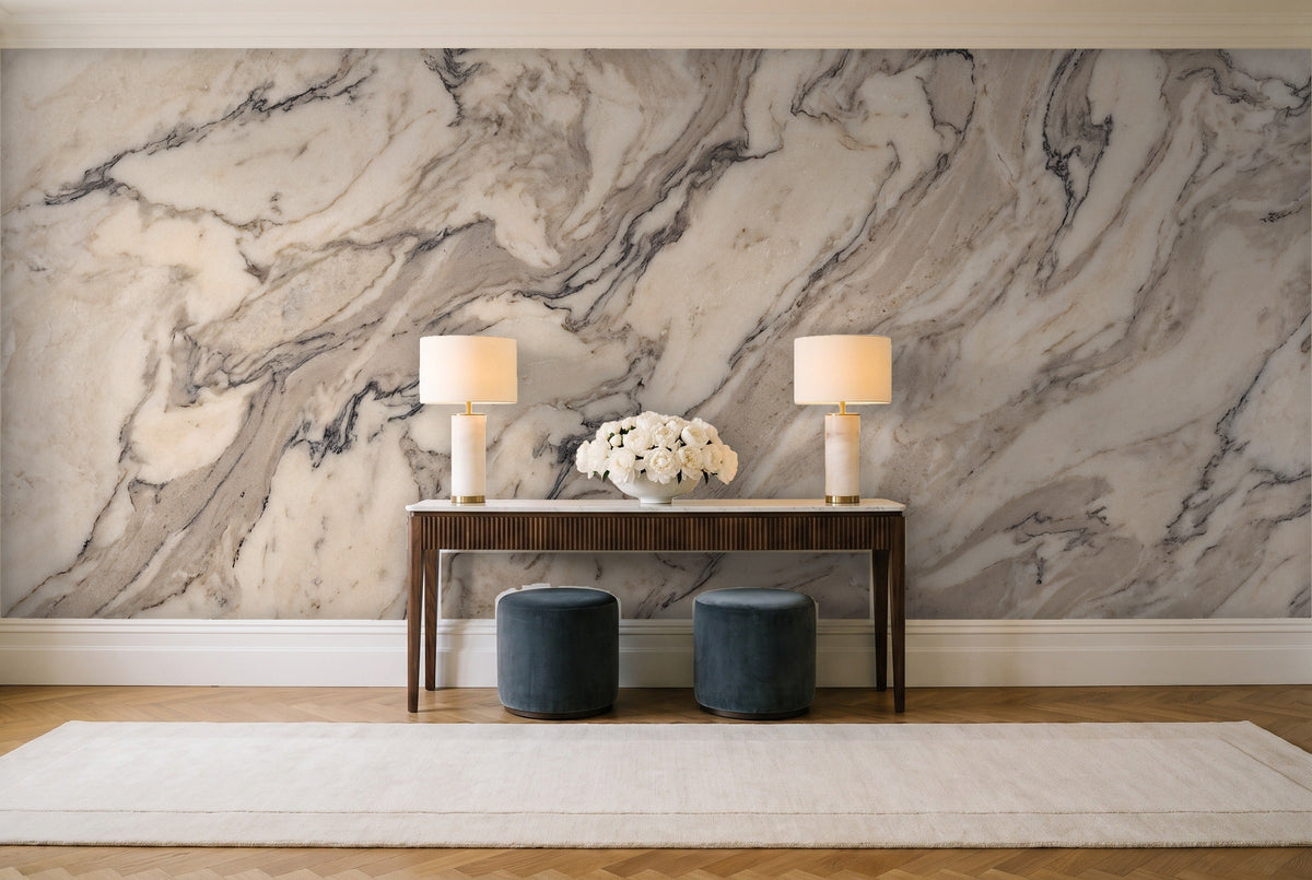 Cream Marble Mural in an entryway