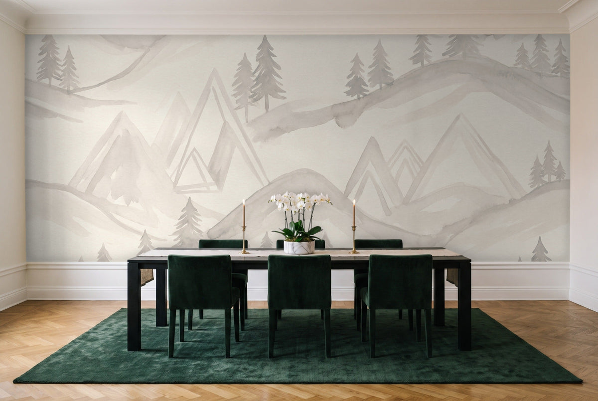 White Mountain Landscape Mural in a dining room
