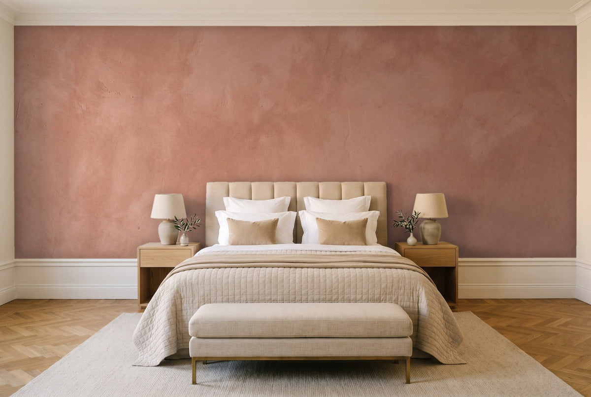 Terracotta Plaster Texture Mural in a bedroom
