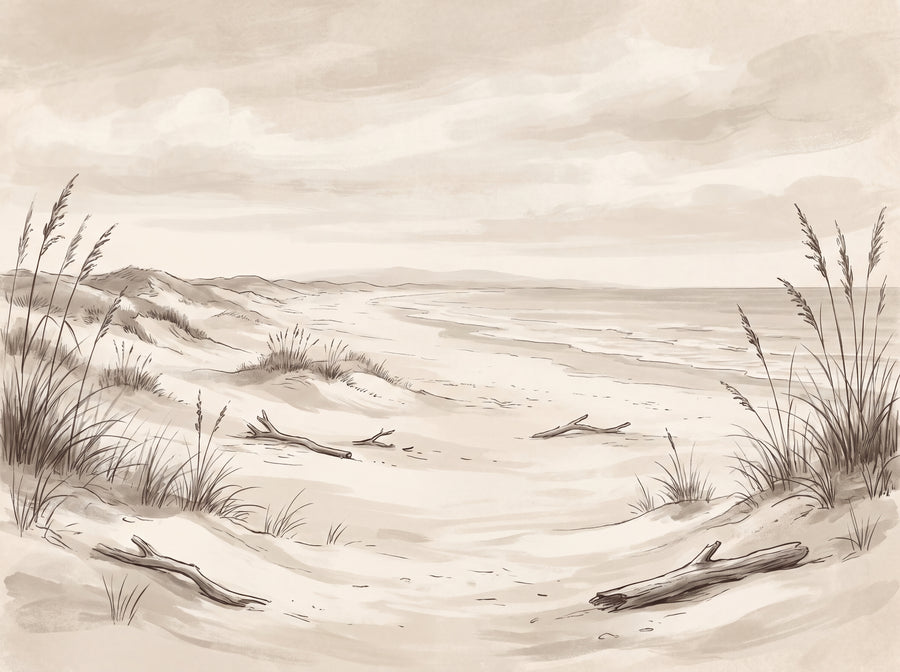 Beige Beach Landscape Mural
