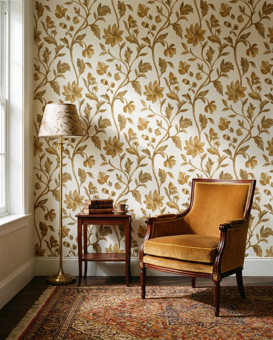 Ochre Vine Botanical Mural on a feature wall