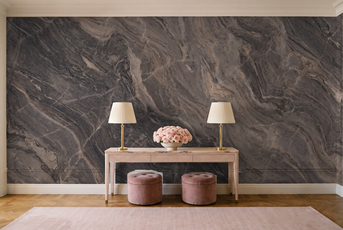 Charcoal Marble Mural in an entryway