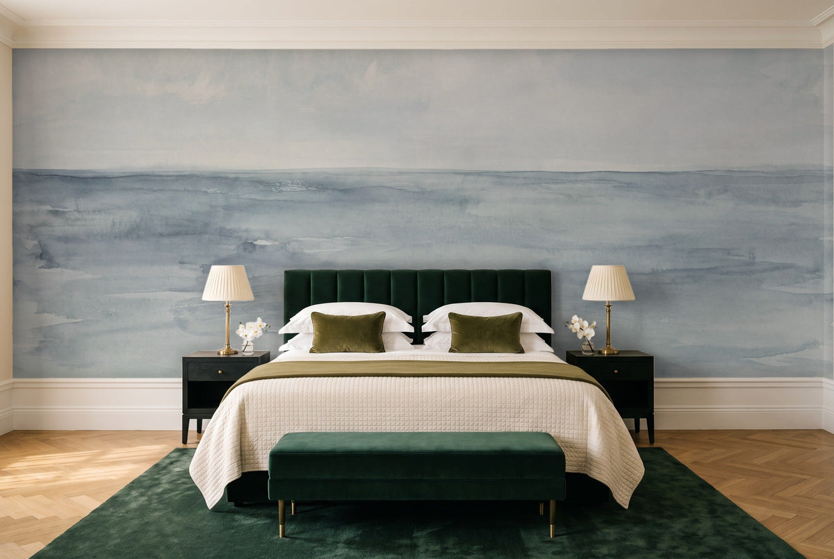 Blue Ocean Landscape Mural in a bedroom