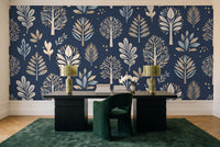 Navy Tree Botanical Mural in a home office