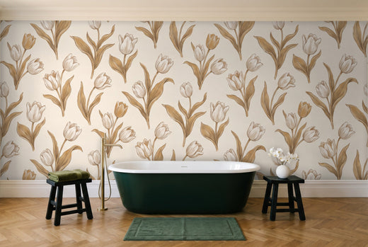 White And Gold Tulip Floral Mural