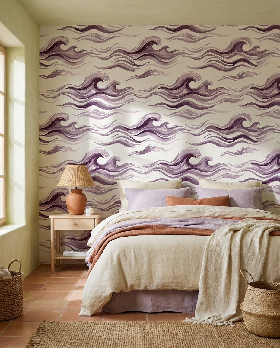Purple Wave Abstract Mural on a feature wall