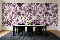 Purple Jungle Tropical Mural in a dining room