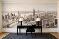 Beige New York Cityscape Mural in a home office