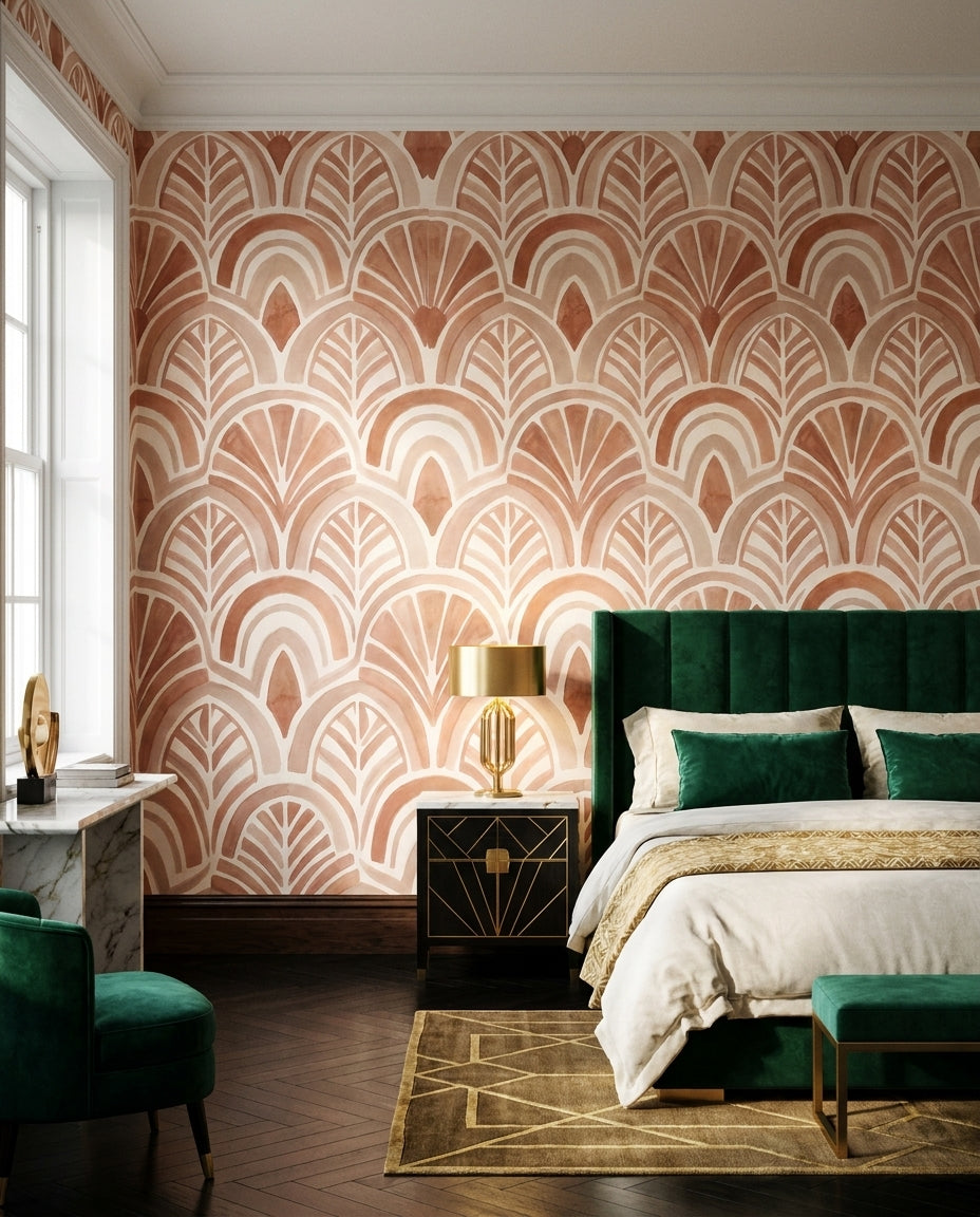 Terracotta Art-deco Art-deco Mural on a feature wall