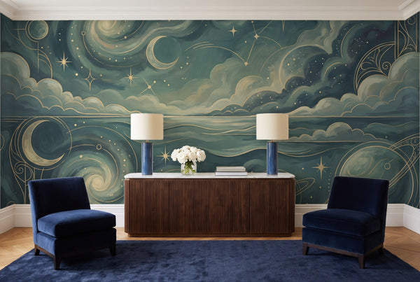 Teal Galaxy Celestial Mural