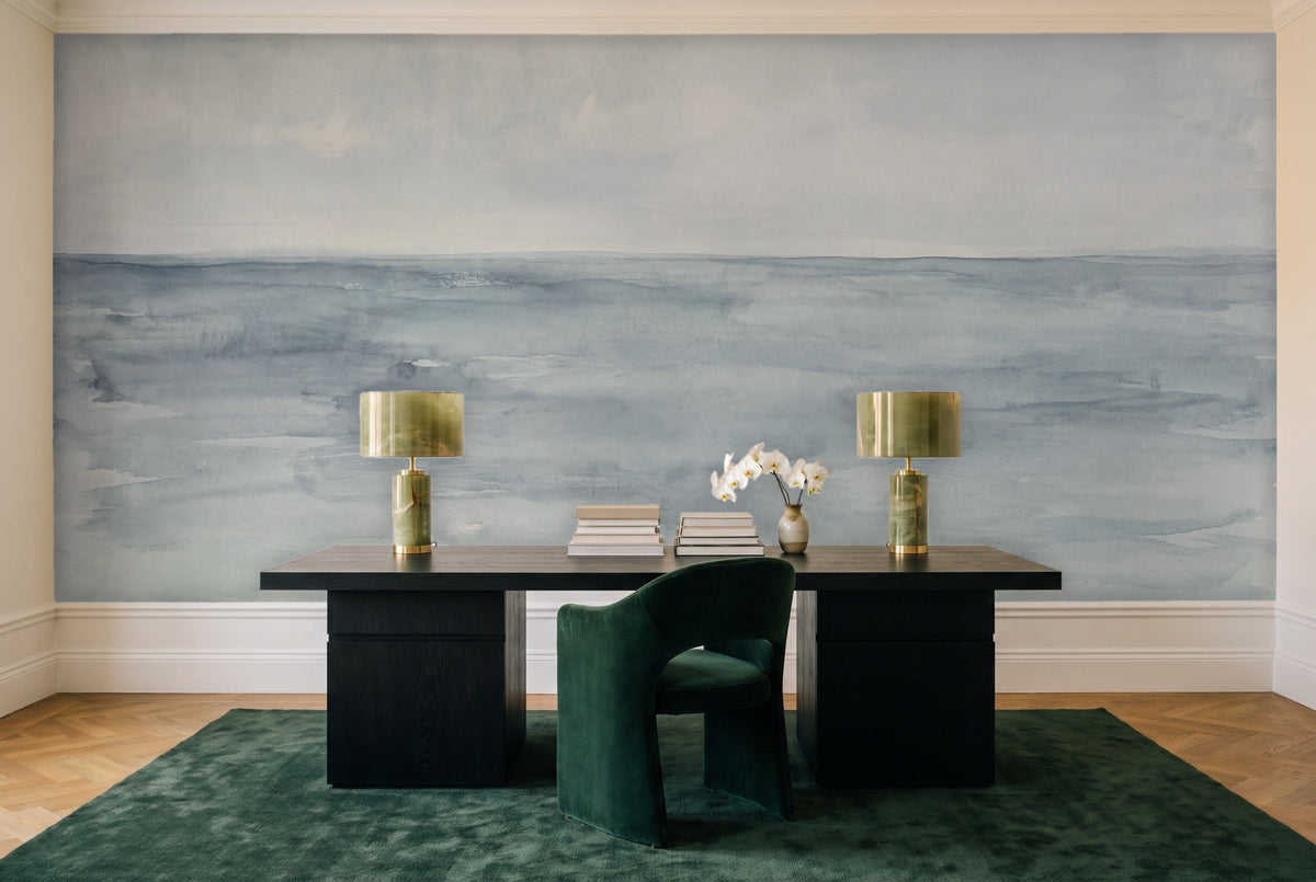 Blue Ocean Landscape Mural in a home office