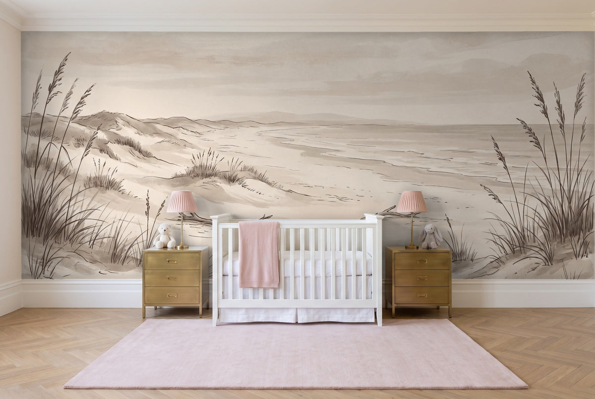 Beige Beach Landscape Mural in a nursery