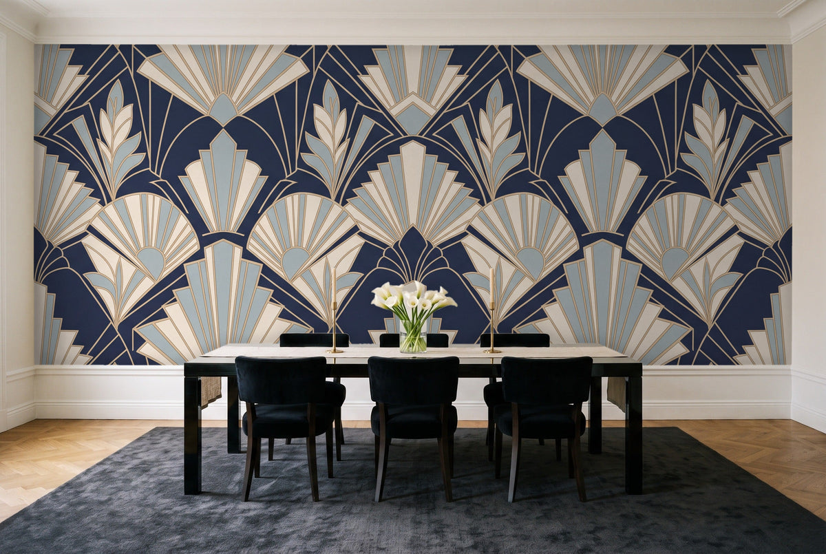 Navy Art Deco Mural in a dining room