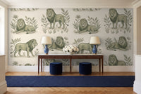 Green Lion Animal Mural in an entryway