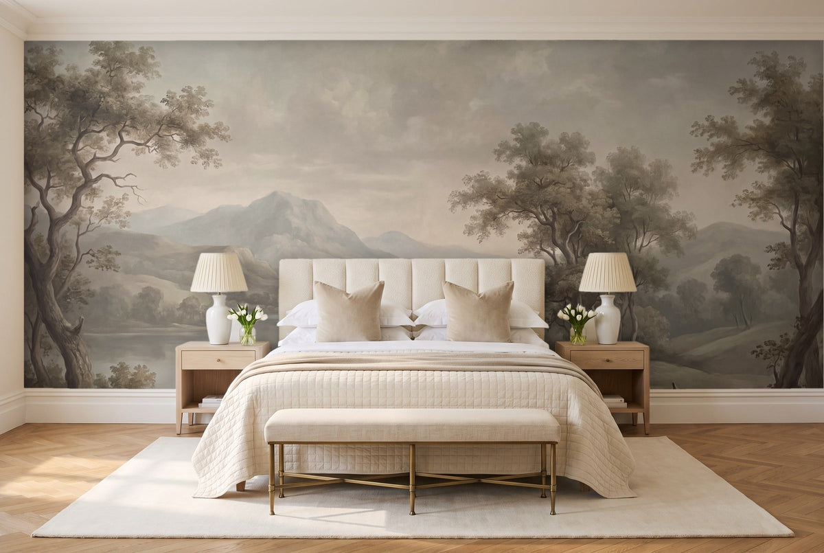 Sage Lake Landscape Mural in a bedroom
