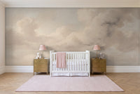 Cream Clouds Landscape Mural in a nursery