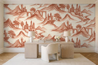 Terracotta Mountain Landscape Mural in a home office