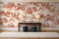 Terracotta Mountain Landscape Mural in an entryway