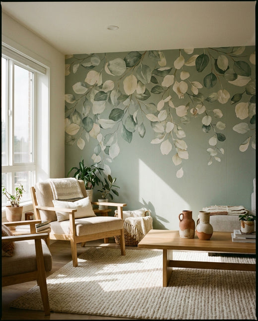 Sage Eucalyptus Floral Mural